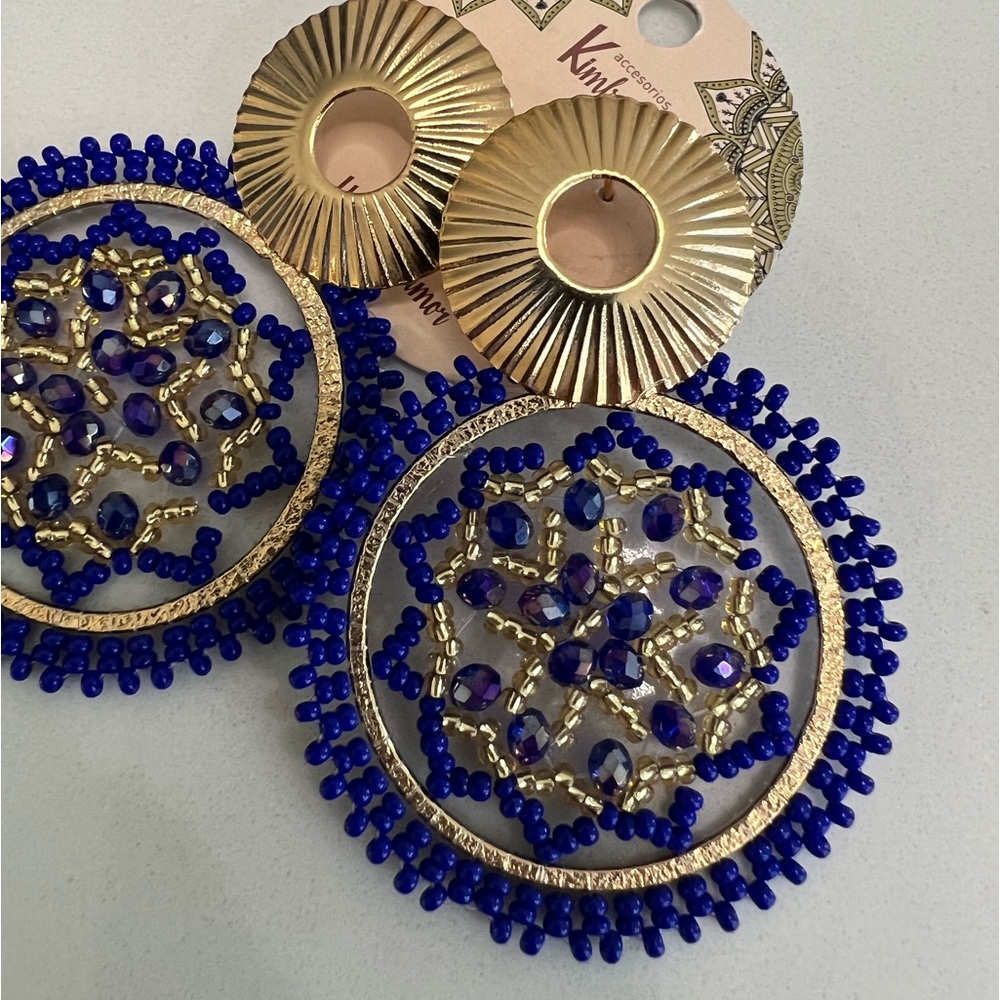 Beautiful Brand New With Tags Blue and Gold Earrings - Picture 5 of 5